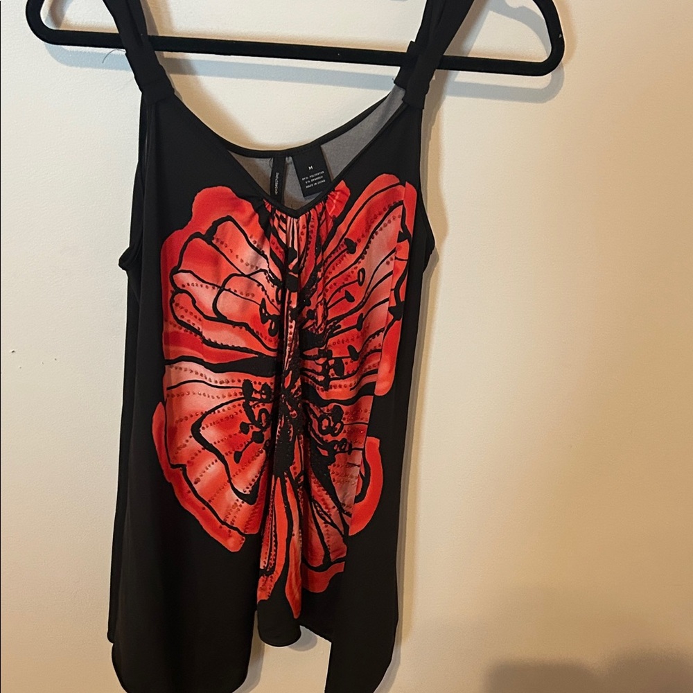 New Directions Black and Red Floral Tank Top